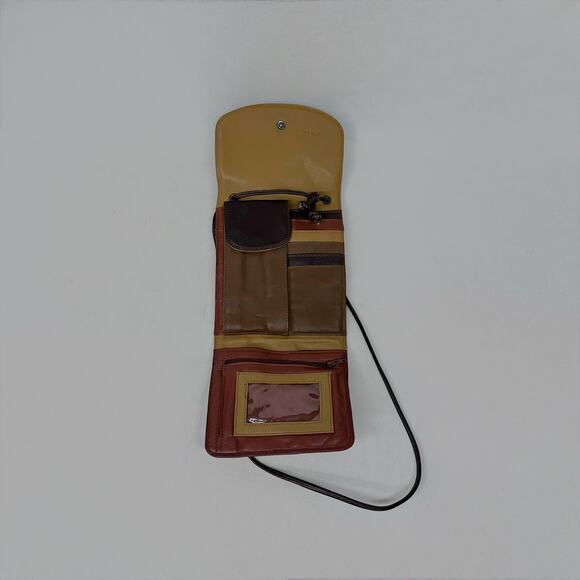 Vintage Tula Multi-Tone Brown Leather Crossbody Organizer Bag with Flap Closure - Picture 4 of 5